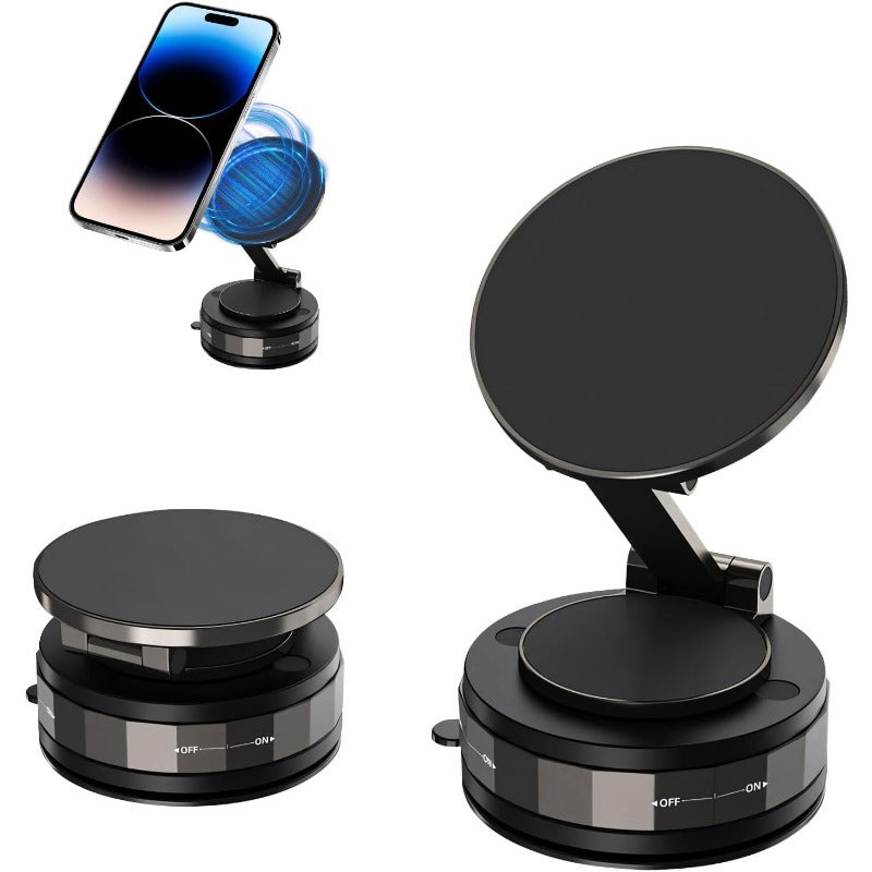 Magnetisk mobilholder til bilen – vakuumsug + magnetisk fastgørelse – 360° rotation – stabil montering på instrumentbræt og forrude