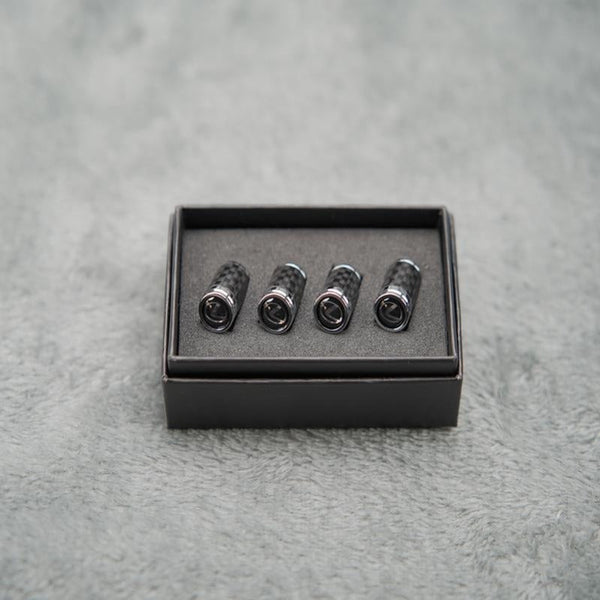 Luksus ventilhættesæt i kulfiberstil – Kulfiberlook – Universel til bil, motorcykel og cykel – Sporty hjulbeskyttelse – [4 stk.]