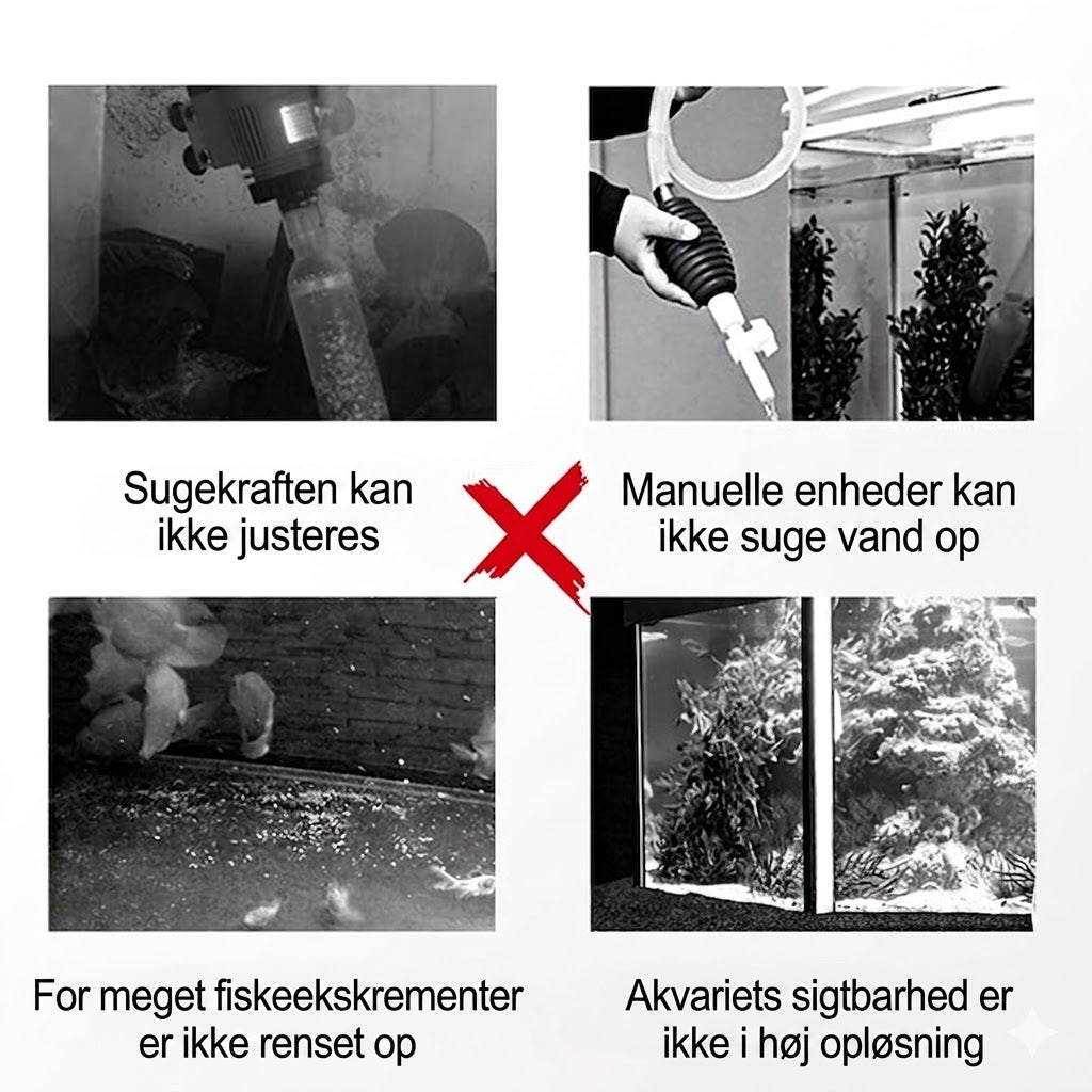 Elektrisk slamsuger og vandskifter til akvarium – 3-i-1 bundrenser – med filtreringsfunktion