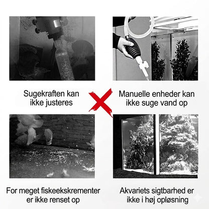 Elektrisk slamsuger og vandskifter til akvarium – 3-i-1 bundrenser – med filtreringsfunktion