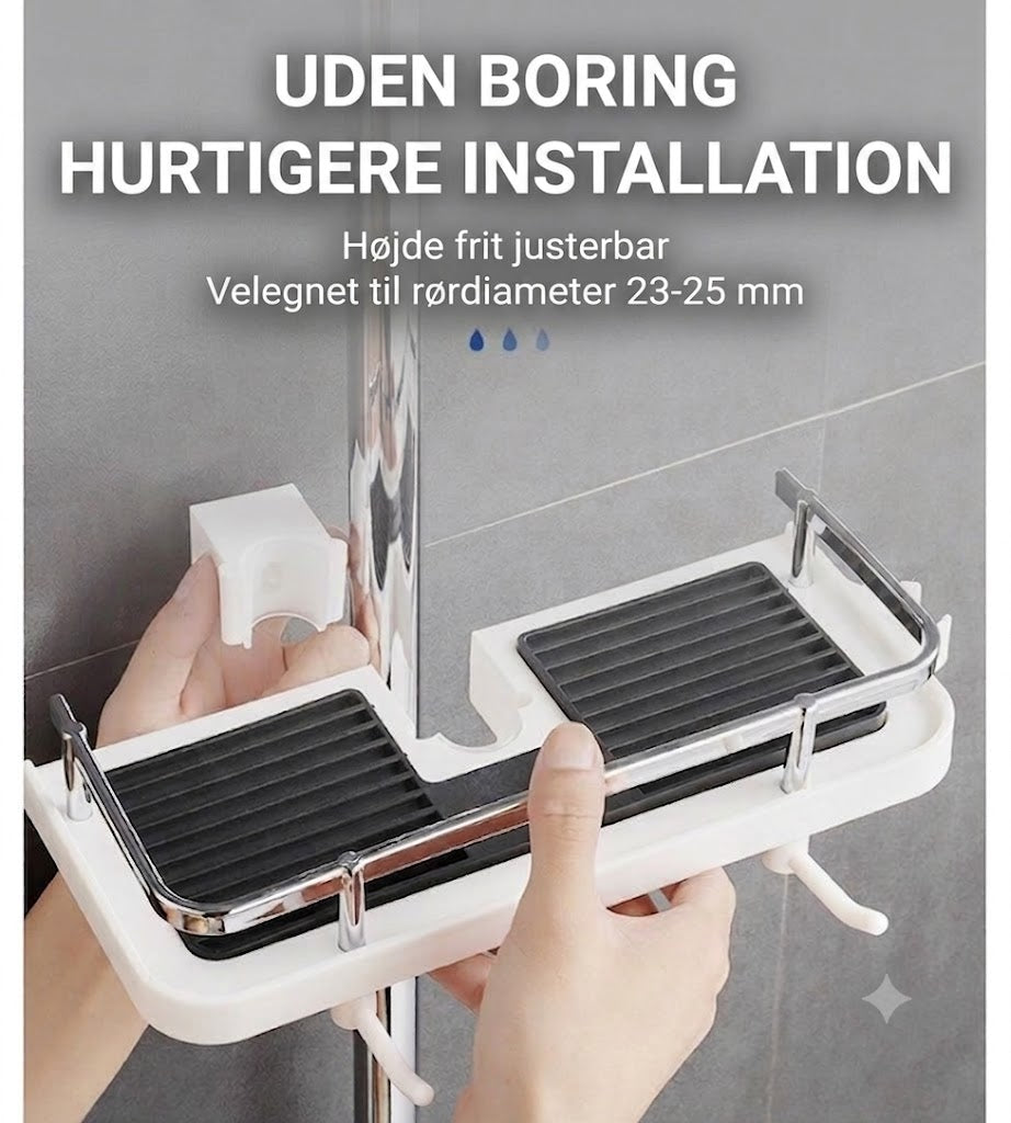 Brusestang med hylde til badeværelse