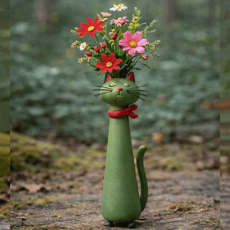 😻 Håndlavet keramisk kattevase – Unikt, originalt design – Dekorativ vase til katteelskere