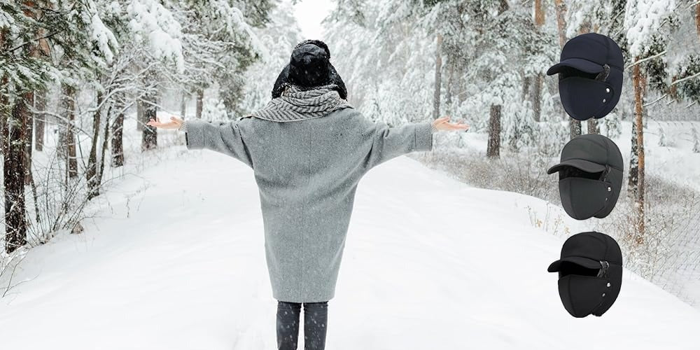 Varm vinterhue med ansigtsbeskyttelse