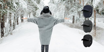 Varm vinterhue med ansigtsbeskyttelse