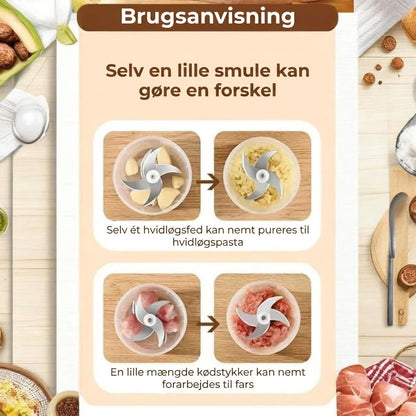 Ledningsfri minihakker – elektrisk foodprocessor til hvidløg og løg – USB-opladning