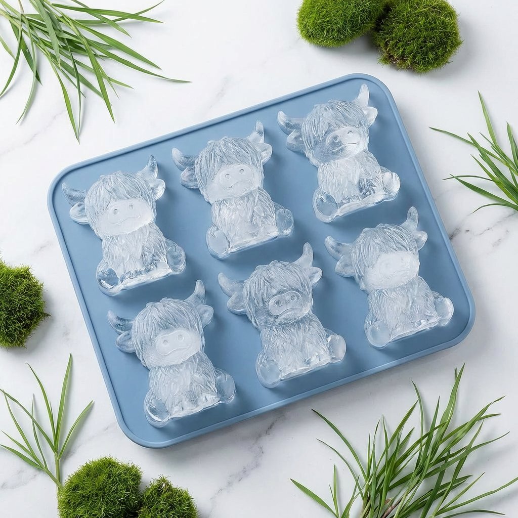 🐮 Mini skotsk højlandskvæg – 3D silikone-isterningform