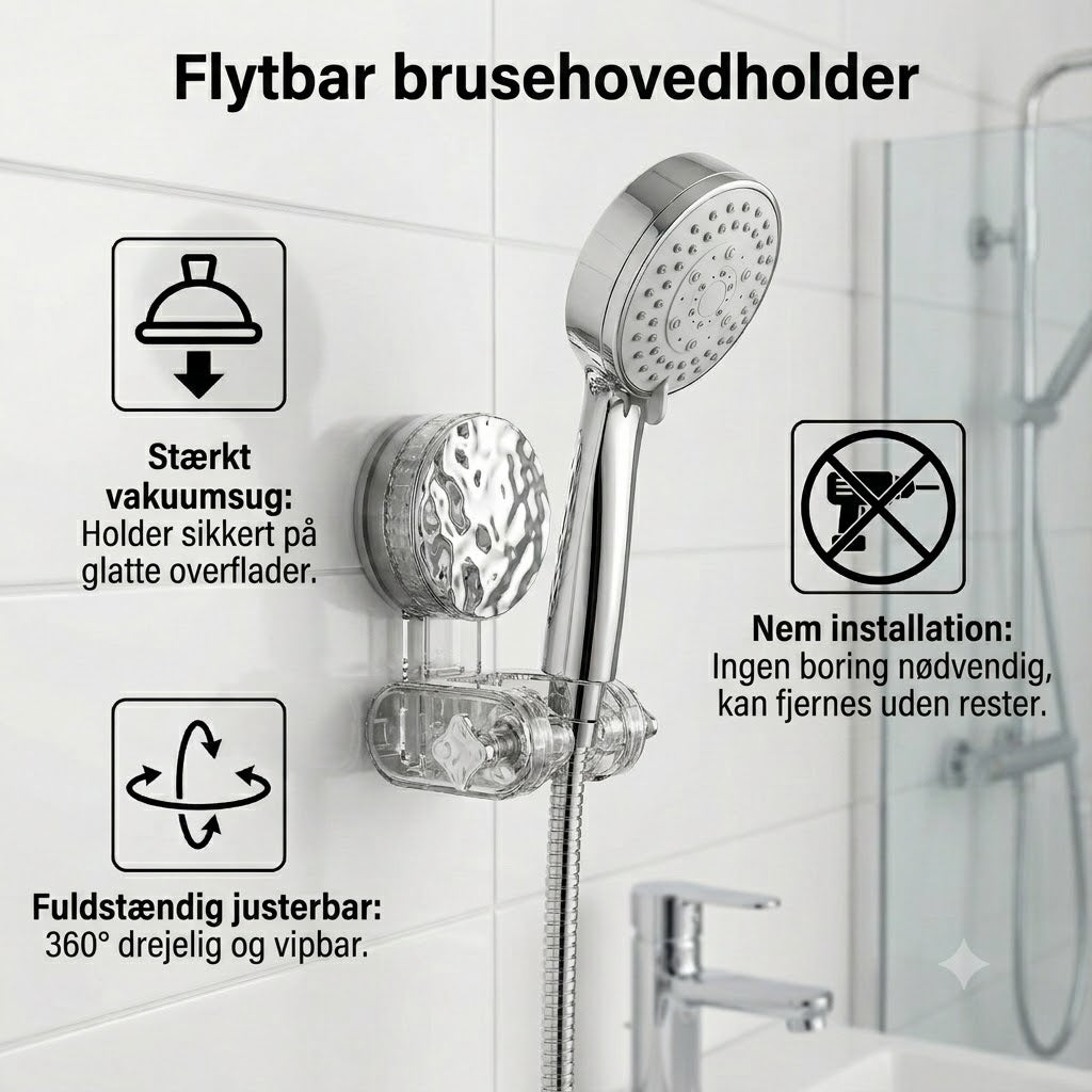 Justerbar og flytbar holder til bruser – fleksibel holder til håndbruser uden boring