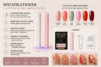 SalonPen – 3-i-1 neglepen (med UV-lampe) – 6-pak