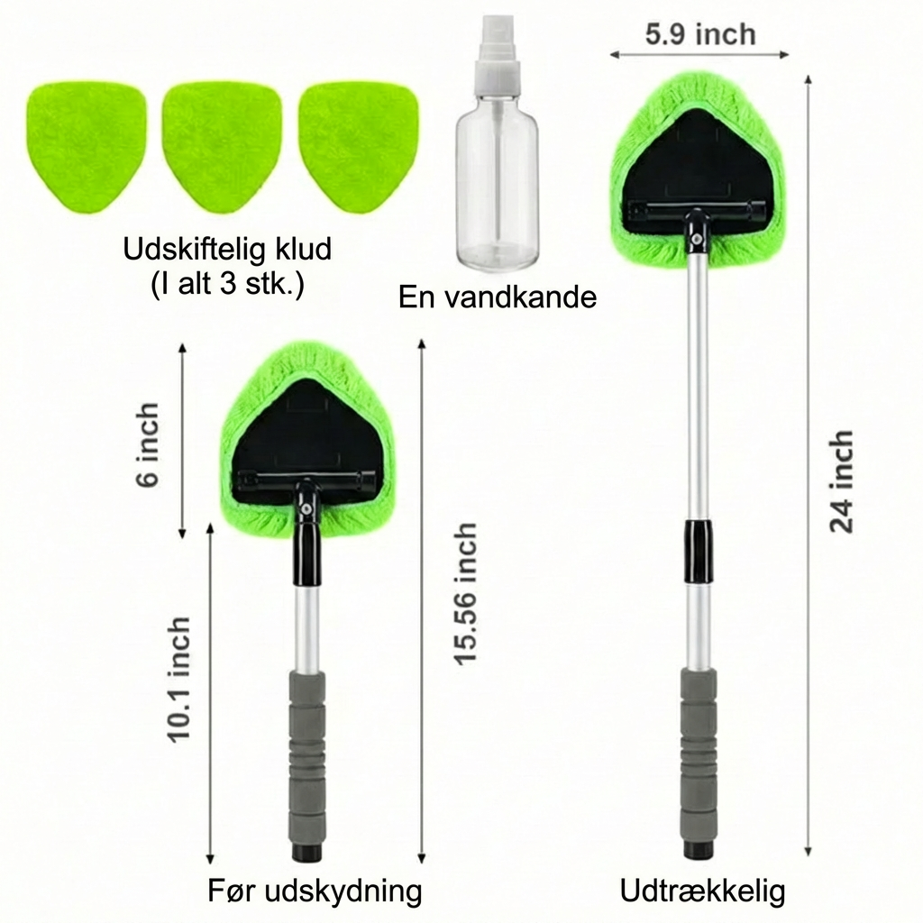 Teleskopisk vinduesskraber sæt – udtrækkeligt håndtag med vasker og skraber
