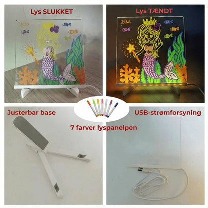 DoodleGlow™ magisk LED-tegneplade – lysende tegneplade til børn (med tuscher og skabeloner)