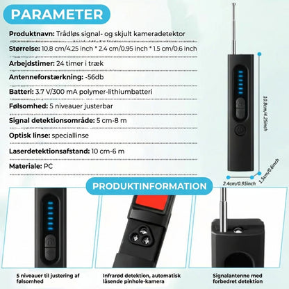 Detektor til skjulte kameraer, GPS-tracker-detektor og RF-signal scanner