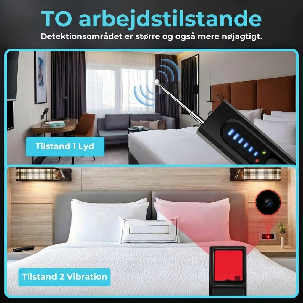 Detektor til skjulte kameraer, GPS-tracker-detektor og RF-signal scanner