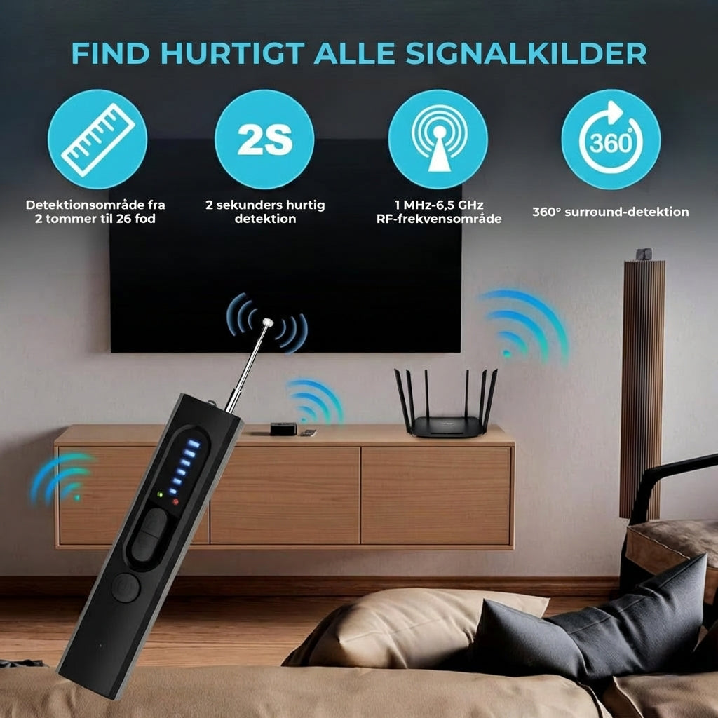 Detektor til skjulte kameraer, GPS-tracker-detektor og RF-signal scanner