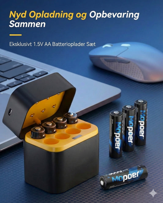 Batterioplader-sæt med 8 genopladelige AA-batterier – hurtigoplader 2,5 timer (til AA- og AAA-batterier)