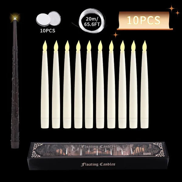 Svævende stearinlys🕯️: 🔮LED-stearinlys med magisk tryllestav – Stemningsfuld halloween-dekorationsbelysning🎃
