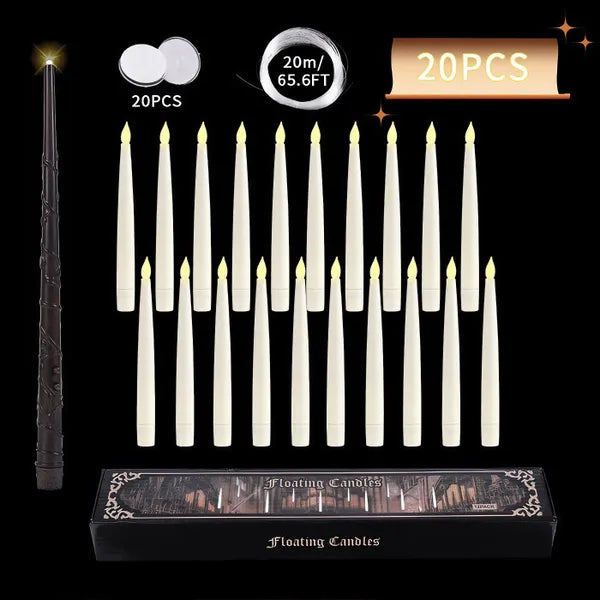 Svævende stearinlys🕯️: 🔮LED-stearinlys med magisk tryllestav – Stemningsfuld halloween-dekorationsbelysning🎃