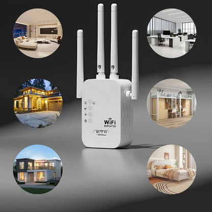 WiFi-signalforstærker 1200 Mbps – dual-band repeater (5 GHz og 2,4 GHz) – med Ethernet-port og WPS