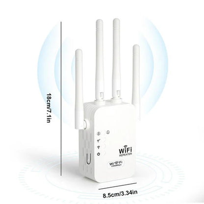 WiFi-signalforstærker 1200 Mbps – dual-band repeater (5 GHz og 2,4 GHz) – med Ethernet-port og WPS