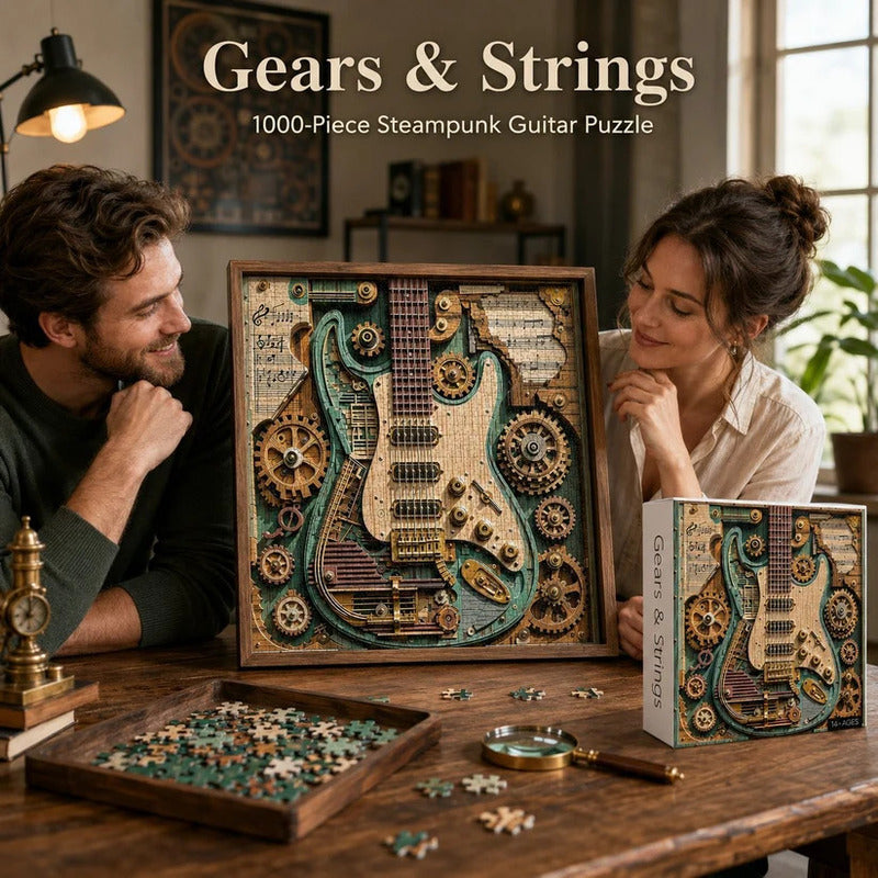 Kreativt steampunk-guitar 3D-puslespil