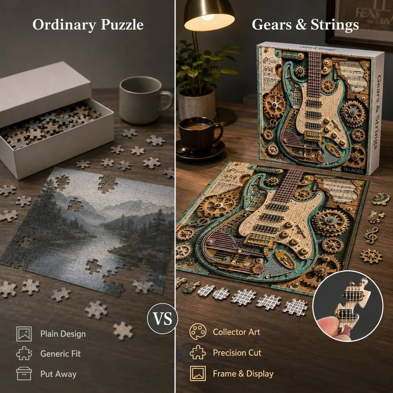 Kreativt steampunk-guitar 3D-puslespil