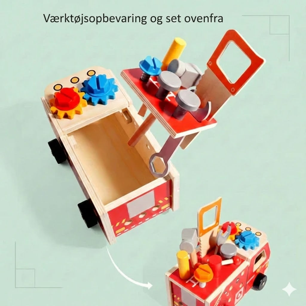 Træbyggesæt brandbil – samlelegetøj med værktøj (lærerigt og miljøvenligt)