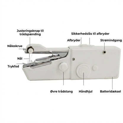 Mini håndholdt symaskine – trådløs og bærbar – hurtige reparationer – med tilbehør – hvid