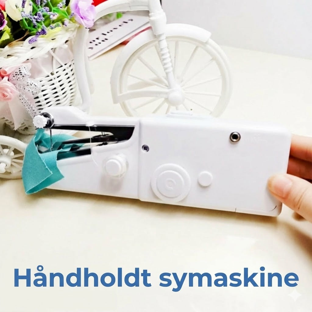 Mini håndholdt symaskine – trådløs og bærbar – hurtige reparationer – med tilbehør – hvid