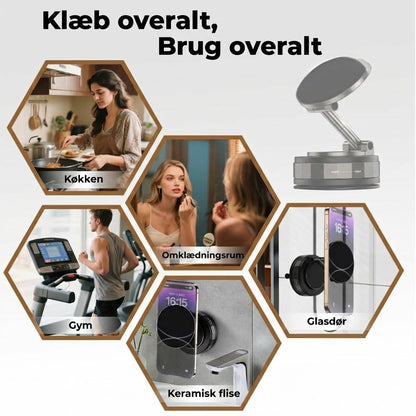 Magnetisk mobilholder til bilen – vakuumsug + magnetisk fastgørelse – 360° rotation – stabil montering på instrumentbræt og forrude