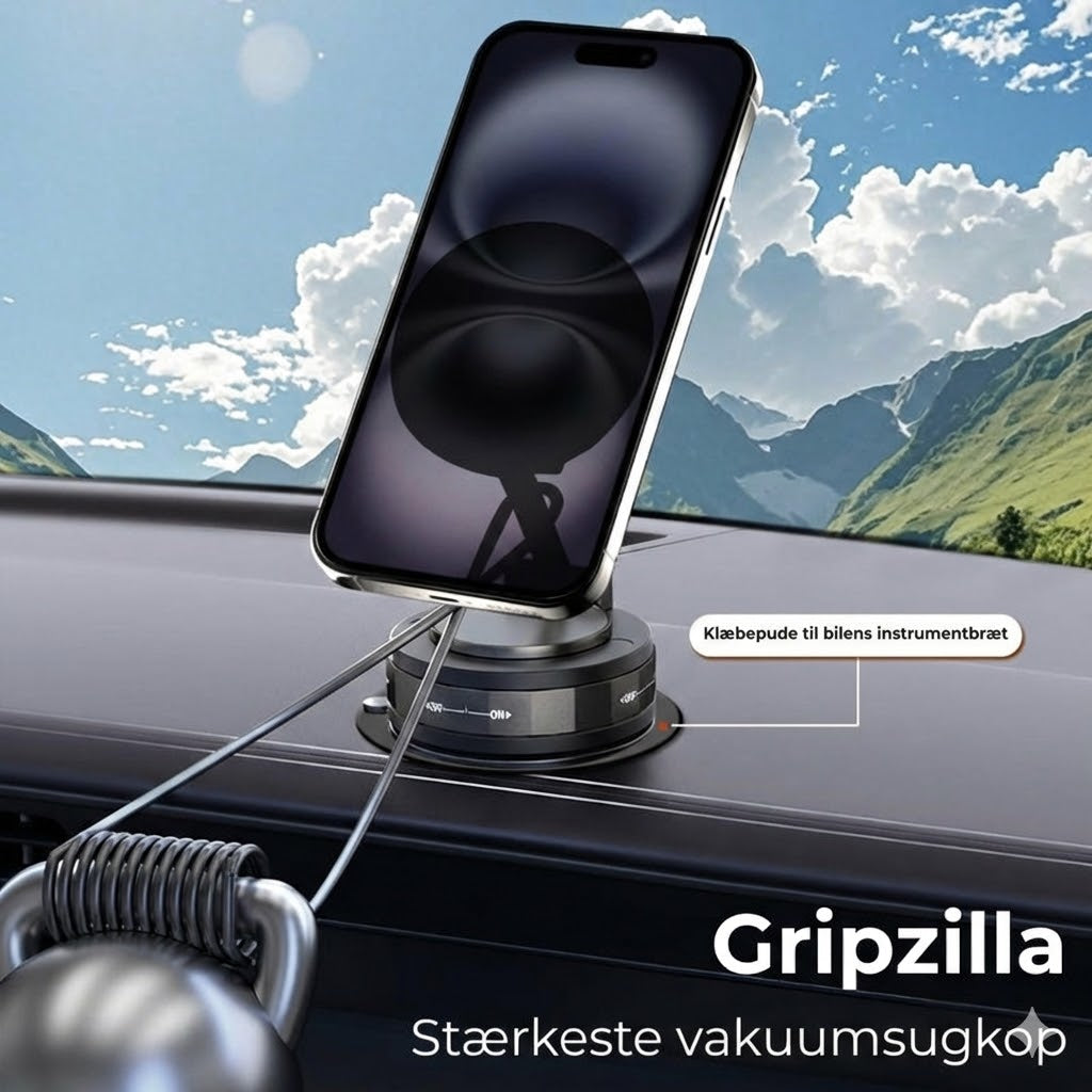 Magnetisk mobilholder til bilen – vakuumsug + magnetisk fastgørelse – 360° rotation – stabil montering på instrumentbræt og forrude