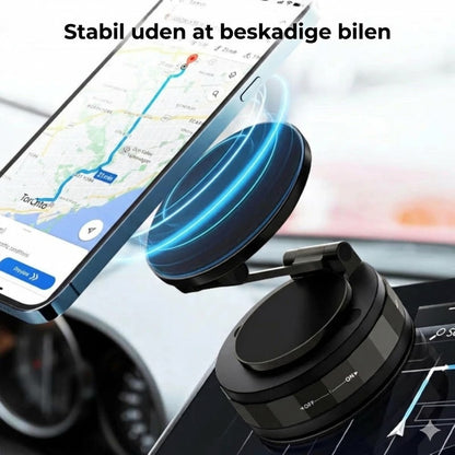 Magnetisk mobilholder til bilen – vakuumsug + magnetisk fastgørelse – 360° rotation – stabil montering på instrumentbræt og forrude