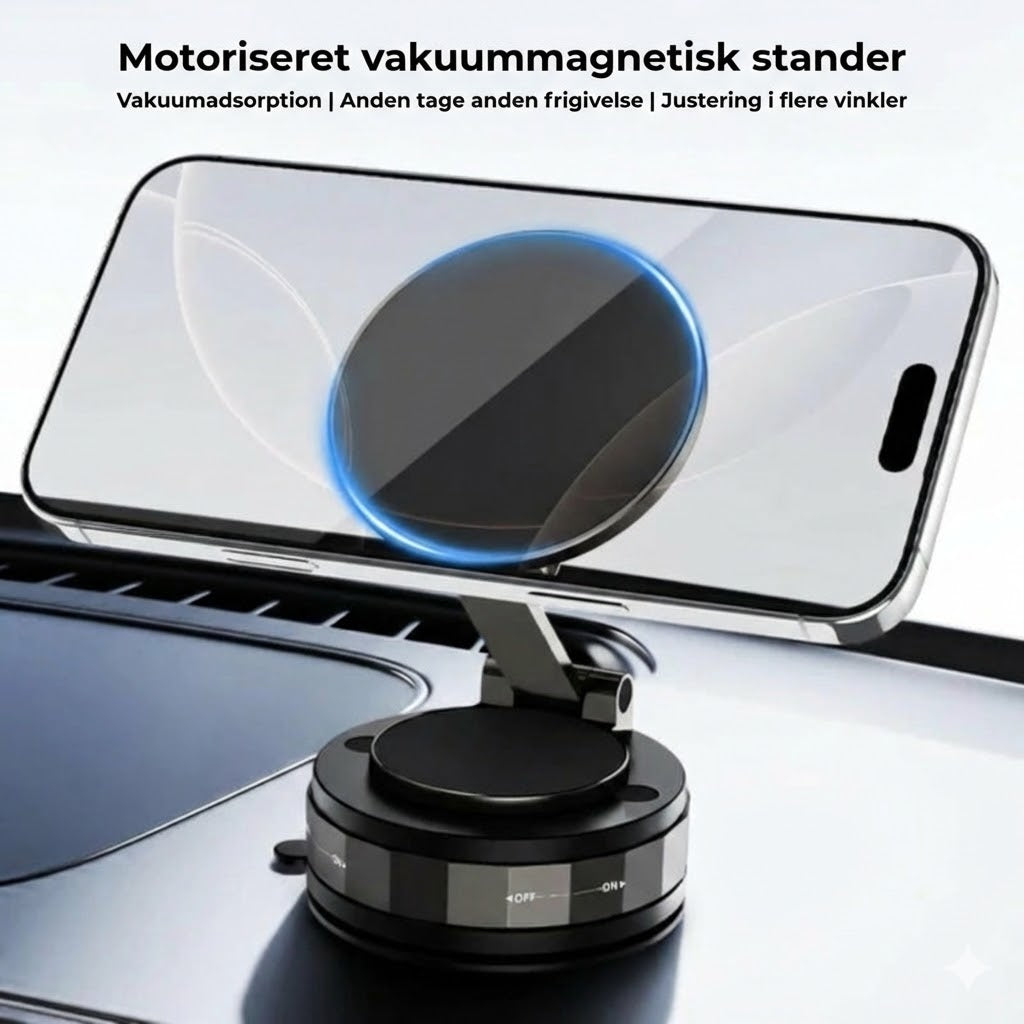 Magnetisk mobilholder til bilen – vakuumsug + magnetisk fastgørelse – 360° rotation – stabil montering på instrumentbræt og forrude
