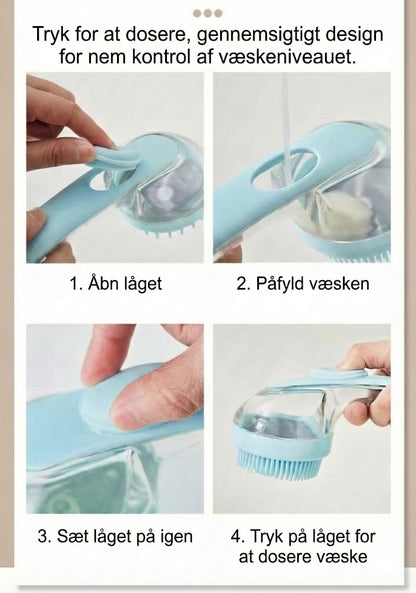 Hundebørste til bad med shampoo-dispenser