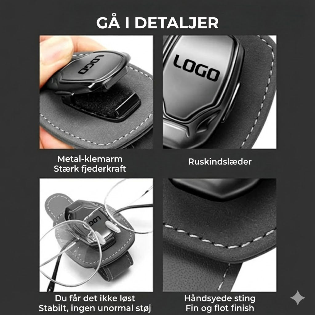 Brilleholder til bilens solskærm (med logo)