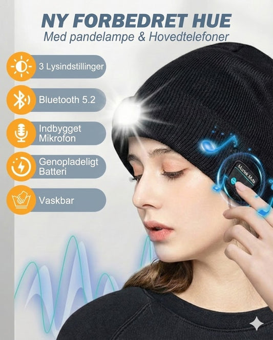 USB genopladelig Bluetooth strikket hue med LED-lommelygte