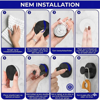 Moderne håndklædekrog til badeværelset – Drejelås-sugekopssystem – Aftagelig og genanvendelig – Uden skader