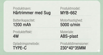 Hårklipper med vakuumfunktion (ingen rod)