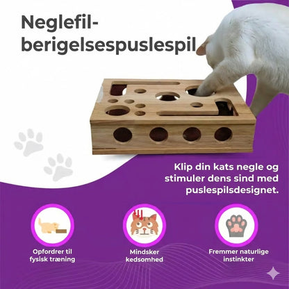 Kradsetræ med neglefil til katte – nem negle trimning under leg (Puslespils Æske)