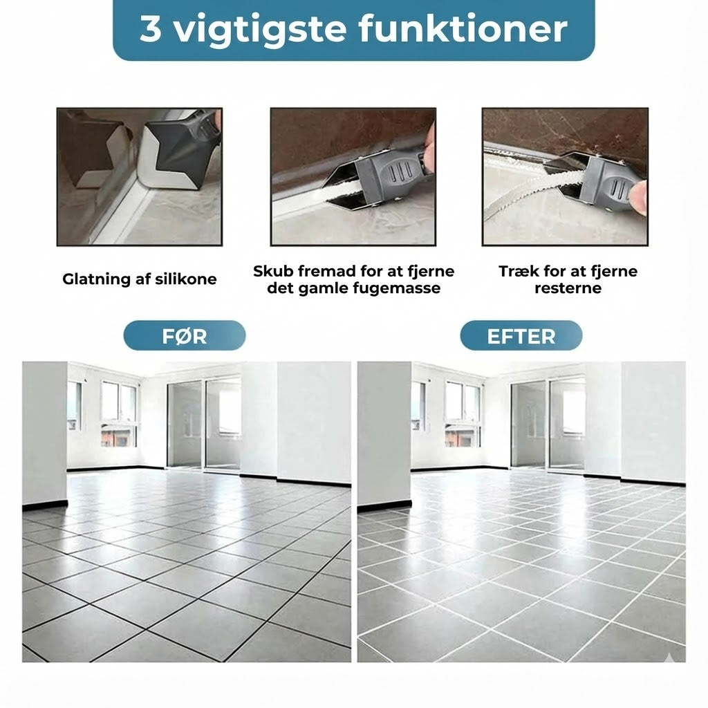 3-i-1 fugeværktøj – silikonefjerner og skraber