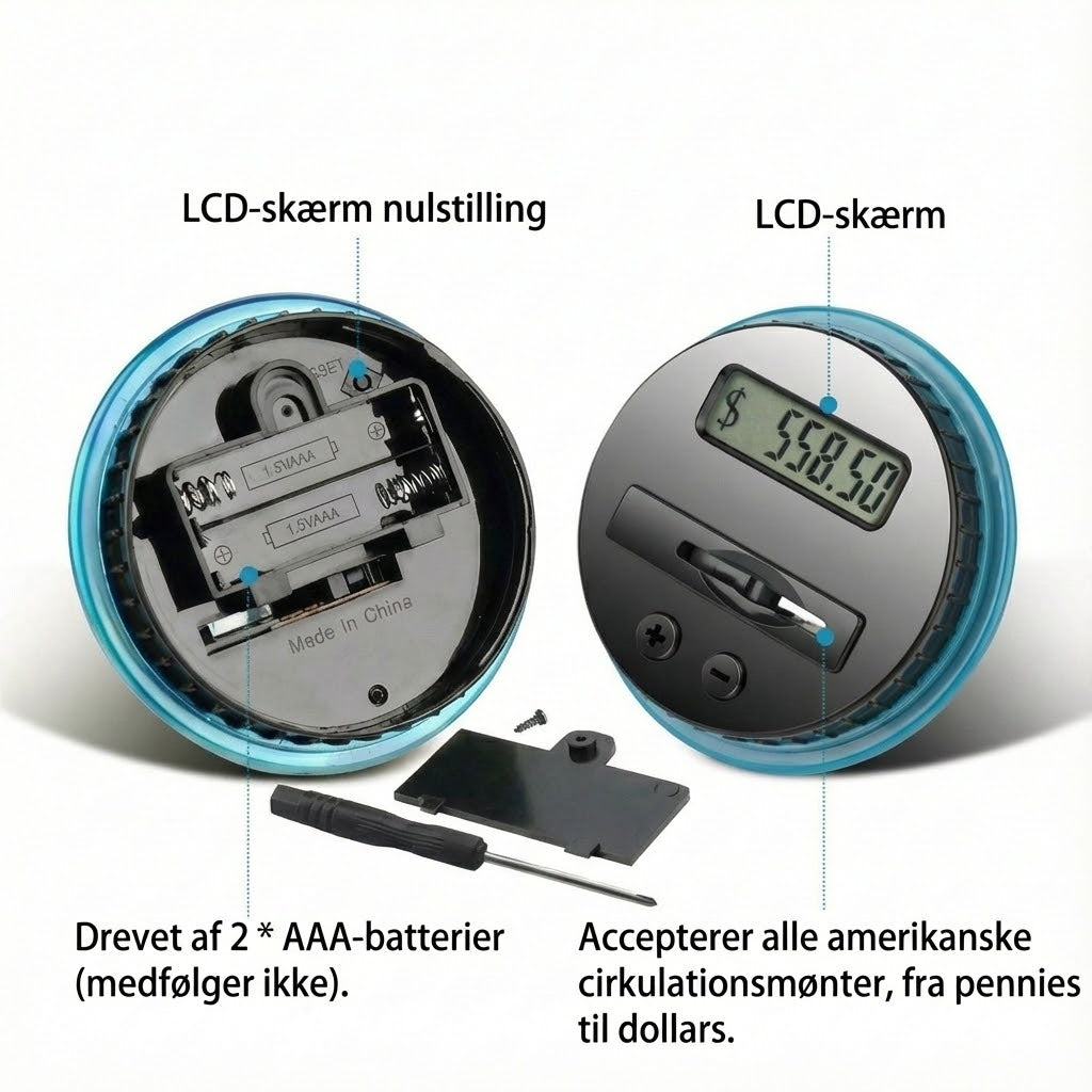 Elektronisk sparebøsse med automatisk tæller