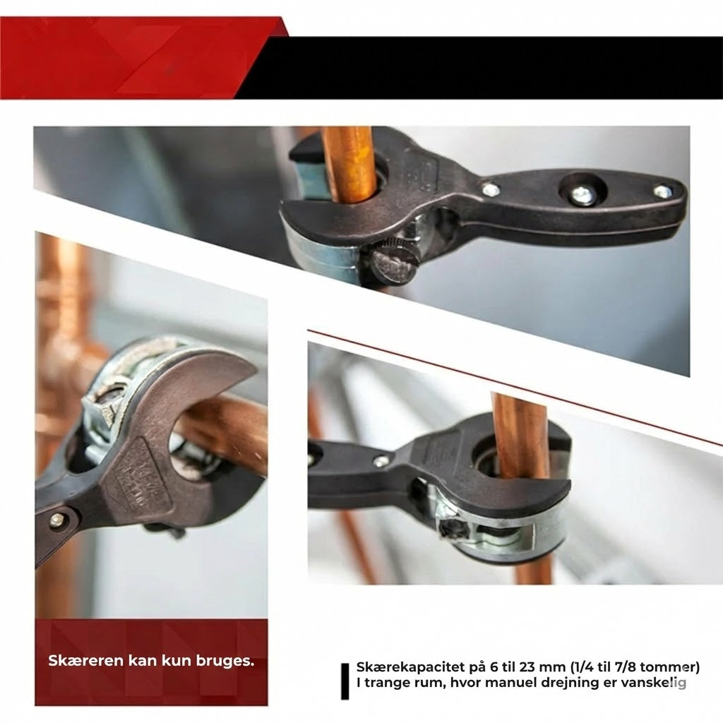 3-delt rørskærer med skralde mekanisme