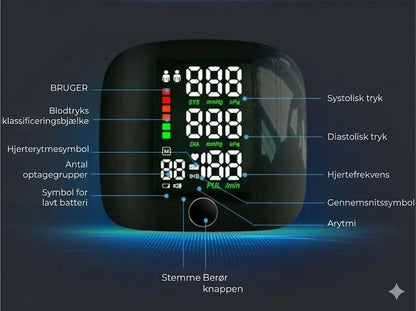 Digital håndledsblodtryksmåler – stort LED-display og hukommelse