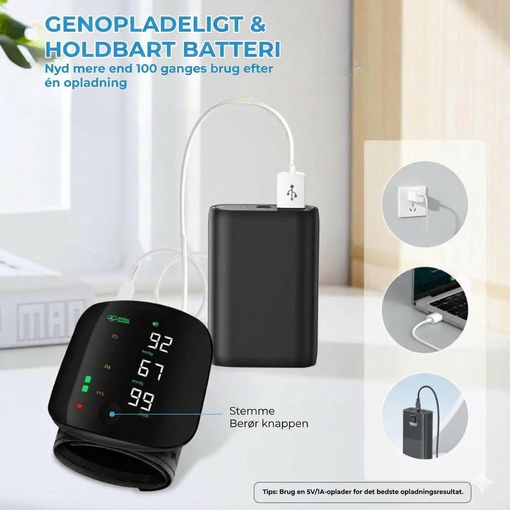 Digital håndledsblodtryksmåler – stort LED-display og hukommelse