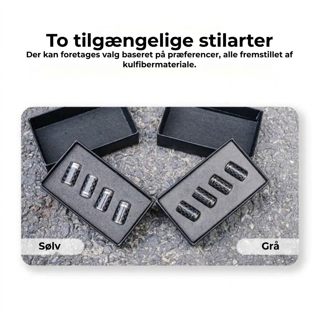 Luksus ventilhættesæt i kulfiberstil – Kulfiberlook – Universel til bil, motorcykel og cykel – Sporty hjulbeskyttelse – [4 stk.]