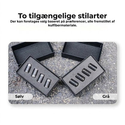 Luksus ventilhættesæt i kulfiberstil – Kulfiberlook – Universel til bil, motorcykel og cykel – Sporty hjulbeskyttelse – [4 stk.]