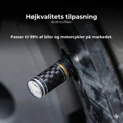 Luksus ventilhættesæt i kulfiberstil – Kulfiberlook – Universel til bil, motorcykel og cykel – Sporty hjulbeskyttelse – [4 stk.]
