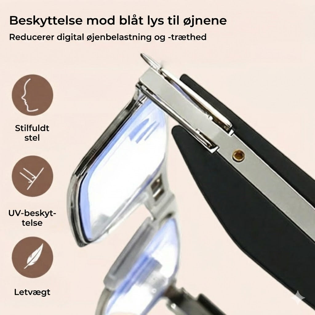 Sammenklappelige læse-/computer briller – blålysfilter – sammenklappelige (med etui)
