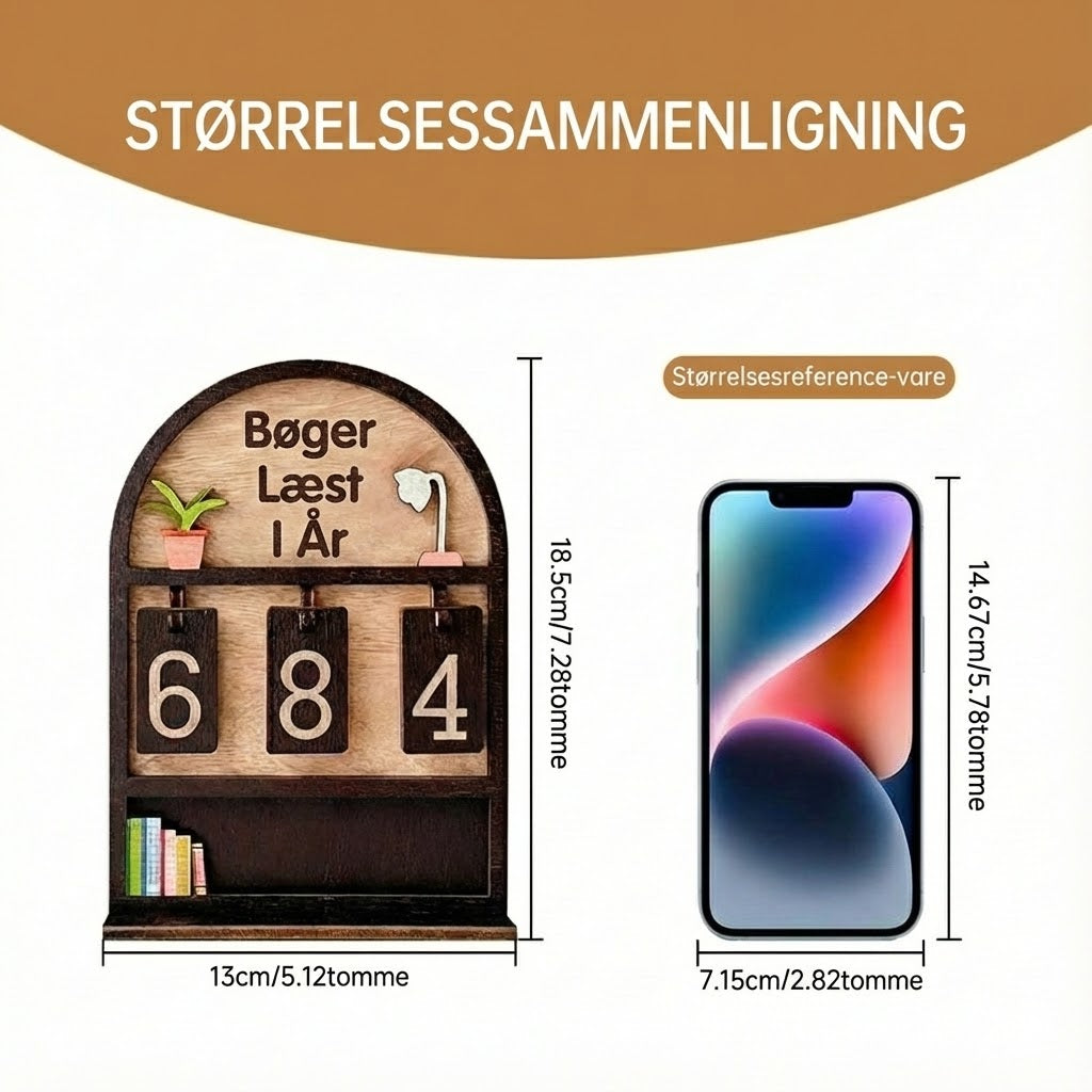 Bog Tæller i træ og læse-tracker – til læseudfordringer (op til 999)