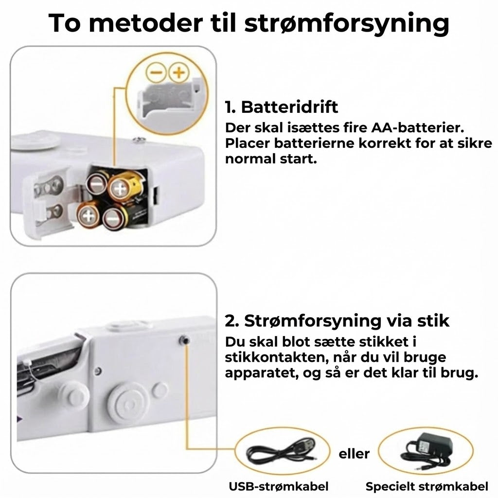 Elektrisk håndholdt symaskine – til tøj og gardiner