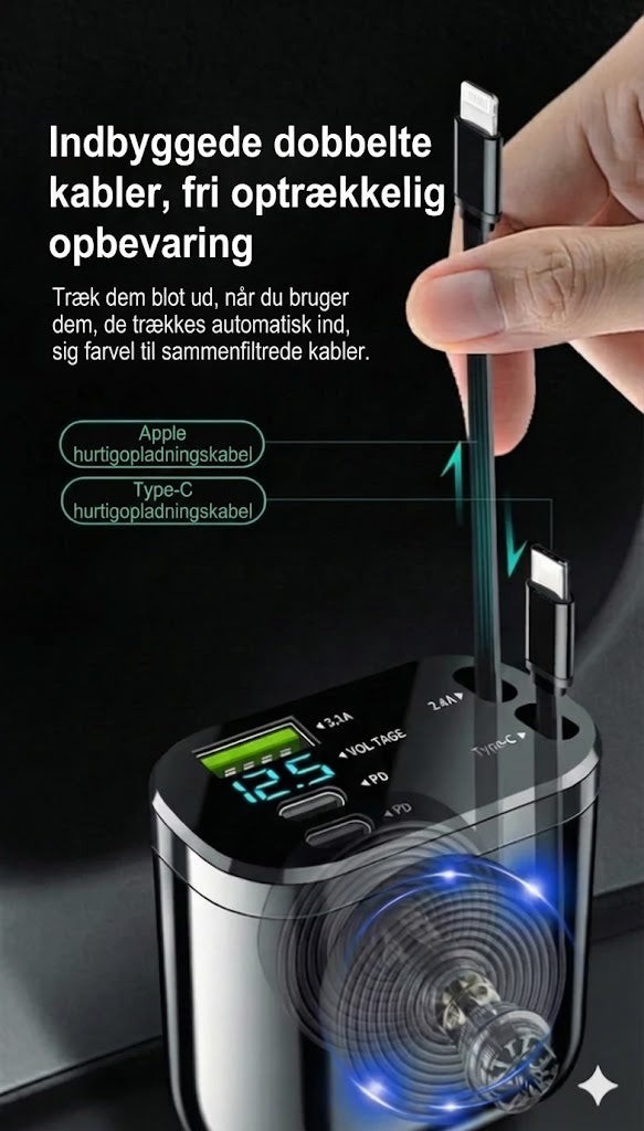 5-i-1 billader til for- og bagsæde – med forlængerkabel