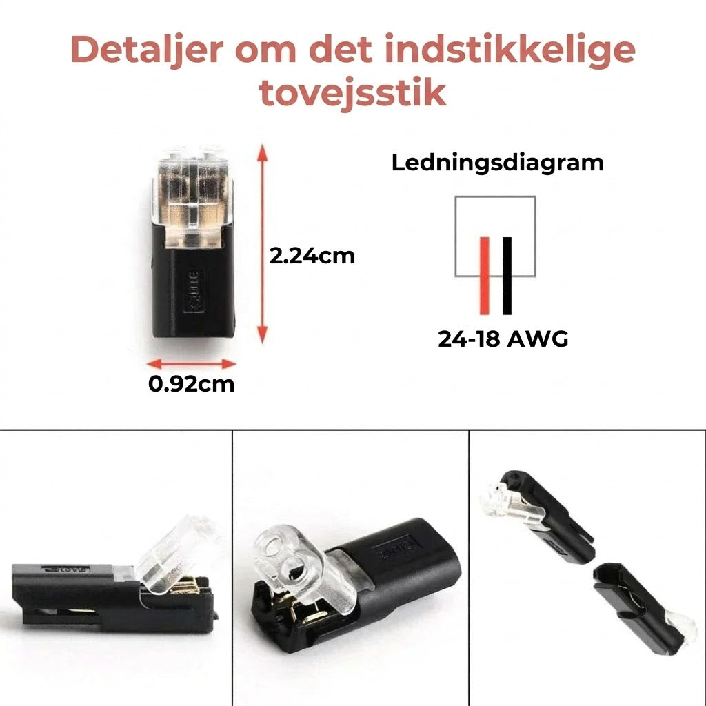 [20 stk] Hurtigkoblinger med lås – 2-polet stikforbindelse